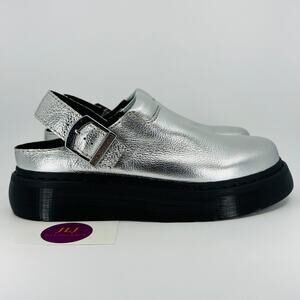Dr. Martens Laketen Silver Metallic Tumble Leather Slingback Mules Size 10M/ 11W